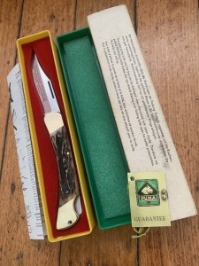 Puma Knife: 1974 Mint Puma Prince Folding Knife with Sambar Stag Antler Handle Box and Warranty #98474