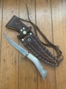 Ken Richardson Custom Handmade 6" Fillet Blade Hunting Knife with Deer Antler Handle & Custom Sheath