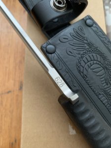 Kizlyar Knife: Kizlyar Original Phoenix Satin Military Knife with Elastron Rubberised Handle and Leather Sheath #628