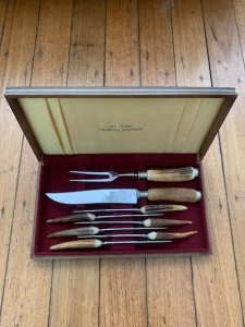 ASHBERRY Sheffield England 1930's-50's 12 Piece Stag Handled Knife & Fork Set.