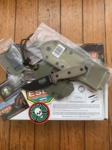 ESEE Knives- ESEE-3 Knife with Ivory Beige Micarta Handle & OD Green Kydex Sheath