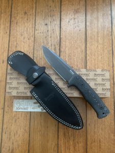 LionSTEEL Italy. Model T5 MI Canvas Micarta Handle Black Blade with Leather Sheath