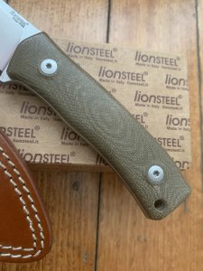 LionSTEEL Italy. Model M4 CVG Green Canvas Micarta Handle with Leather Sheath
