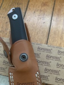 LionSTEEL Italy. Model B41-2 GBK Black G10 Handle with Leather Sheath