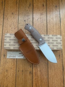 LionSTEEL Italy. Model M3 CVN Natural Canvas Micarta Handle with Leather Sheath