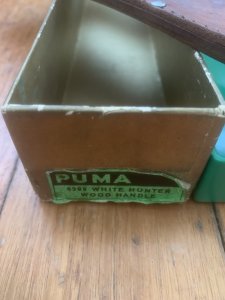Puma Knife: Puma Rare 1969 Jacaranda White Hunter Knife with Original Box Paperwork #96744