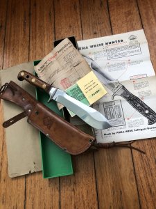 Puma Knife: Puma Rare 1968 Jacaranda White Hunter Knife with Original Box Paperwork & Receipt #76582