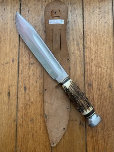 EC Solingen Germany Big 8" Blade Scout Bowie Knife with Stag Handle & Leather Sheath