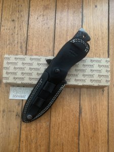 LionSTEEL Italy. Model T5 MI Canvas Micarta Handle Satin Blade with Leather Sheath