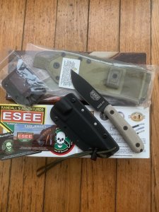 ESEE Knives- ESEE-4 HM Knife with Ivory Beige Micarta Handle & Black Kydex Sheath