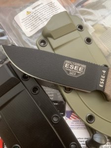 ESEE Knives- ESEE-4 Knife with Micarta Handle Black and OD Green Kydex Sheathes