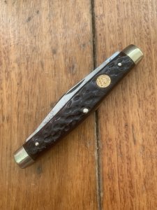 Puma Knife: Puma 1971 Rare 'USER'  'STOCK' 3 blade Fold back Knife with Red Bone Handle