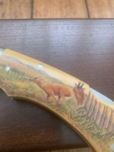 Puma Knife: Puma Original Scrimshawed Puma Roe Deer 4 Star Folding Lock Blade Knife with Presentation Box