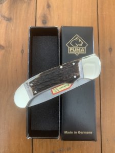 Puma Knife: Puma Custom Stag Antler Handled Lock Back Folding Knife & Saw Blade