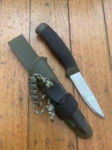 MORA Swedish Made Clipper Hunting Knife with Rubberised Handle Plastic Sheath and Fire Starter