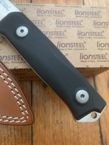 LionSTEEL Italy. Model B41-2 GBK Black G10 Handle with Leather Sheath