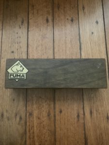 Puma Knife: Puma Original 1980's-90's 4 Star Fixed Blade Knife with Black Ebony Handle in Original Wooden Box