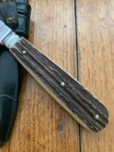 Puma Knife: Pre-64 'USED' 3596 GNICKER Knife with Stag Handle In Original Forest Green Sheath