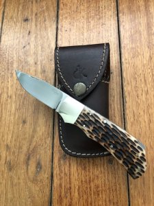 Jones Custom Australian Made Lock Back Folding Knife with Jigged Bone Handle and Pouch