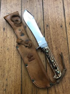 Puma Knife: Puma Vintage 6384 German Market Pre 1964 White Hunter with Stag Handle & Original Sheath