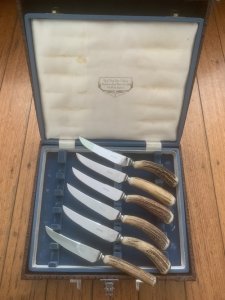 ASHBERRY Sheffield England 1930's-50's 12 Piece Stag Handled Knife & Fork Set.