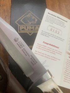Puma Knife: Puma New 2003 Bowie Handmade Knife with Stag Antler Handle