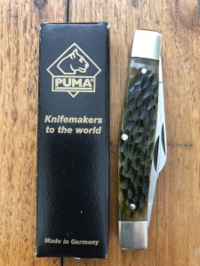Puma Knife: Puma Stockman Folding Knife with Green Bone Handle with Box