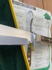 Puma Knife: 1983 Puma Mint condition Bowie knife with Stag Antler Handle in original Box