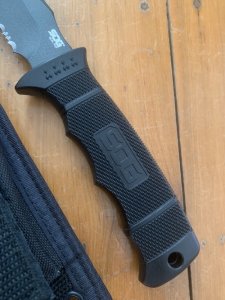 SOG M37 SEAL PUP Part Serrated Edge Graphite finish Blade Knife and Cordura Tactical sheath