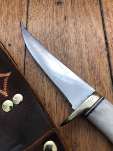 Ken Richardson Custom Handmade 4.5" Fillet Blade Hunting Knife with Deer Antler Handle & Custom Sheath
