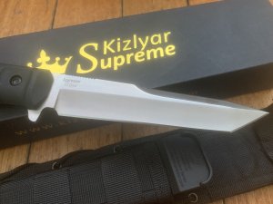 Kizlyar Knife: Kizlyar Original Aggressor D2 Semi-Tanto Blade with Kraton Handle