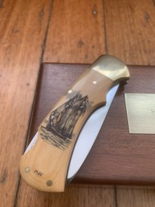 Puma Knife: Limited Edition 1983 715 4 Star Spirit of Massachusetts Scrimshawed Handle in Wooden Presentation Box