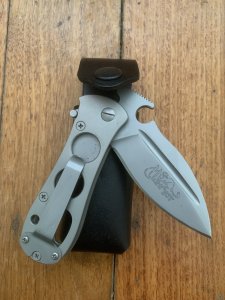 Karatel Russian Hand Made Tactical Folding Knife with Leather Pouch