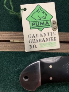 Puma Knife: Puma 1990 Australian Wildlife Collection 'Crocodile' model 985 Custom Folding Knife with Ebony Handle Original Box and matching Warranty #169/200