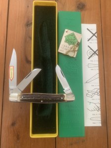 Puma Knife: Puma Mint Rare 1992 'STOCK' 3 blade Knife with Stag Antler Handle and Box #48292