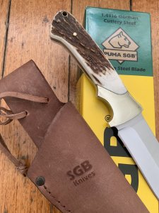 Puma Knife: Puma SGB HalfMoon Fixed Blade Knife with Stag Antler Handle