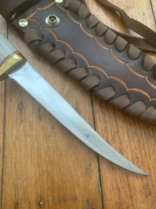 Ken Richardson Custom Handmade 6" Fillet Blade Hunting Knife with Deer Antler Handle & Custom Sheath