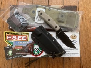 ESEE Knives- ESEE-4 HM Knife with Ivory Beige Micarta Handle & Black Kydex Sheath