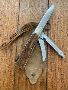 Puma Knife: Puma 945 Jagdtaschenmesser 1970 Hunting Pocket Knife with Stag Antler Handle #22072
