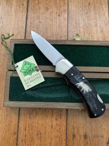 Puma Knife: Puma 1990 American Wildlife Collection 'Moose' model 715 4 star Folding Knife with Ebony Handle Original Box and matching Warranty #169/200