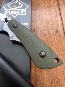 Puma Knife: Puma IP Laser Cut Red Deer G10 Green Handle