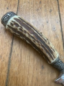 1970's DES Brand Jagdnicker Knife with Red Deer Antler Handle & Sheath