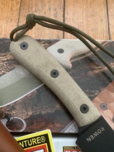 ESEE Knives- ESEE-6HM Knife with Ivory-Beige Micarta Handle & Black Plain Edge Blade & Leather Sheath