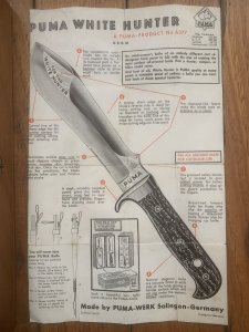 Puma Knife: 1966 Puma Skinner with Stag Antler Handle & Original Wooden Box  & Paperwork