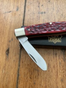 Puma Knife: Puma Original Stockman Knife with Bright Red Jigged Bone Handle Circa 2004