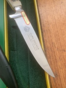 Puma Knife: Puma 1980's Gnicker Knife with Stag Handle & Original Green & Yellow Box