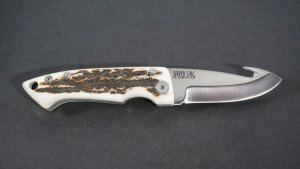 Silver Stag 2.3" Gut Hook Blade Liner Lock Folding Knife with Stag Antler Handle