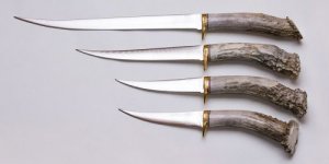 Ken Richardson Custom Handmade 6" Fillet Blade Hunting Knife with Deer Antler Handle & Custom Sheath