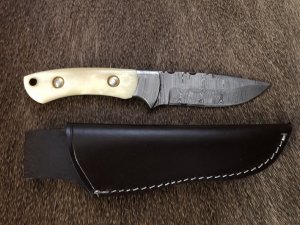 SOS Damascus *PUMA SkinMaster* Knife with Bone Handle & Leather Sheath