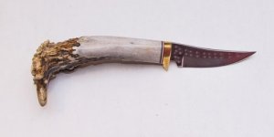 Ken Richardson Custom Handmade 3" Hunter Blade Hunting Knife with Deer Antler Handle & Custom Sheath